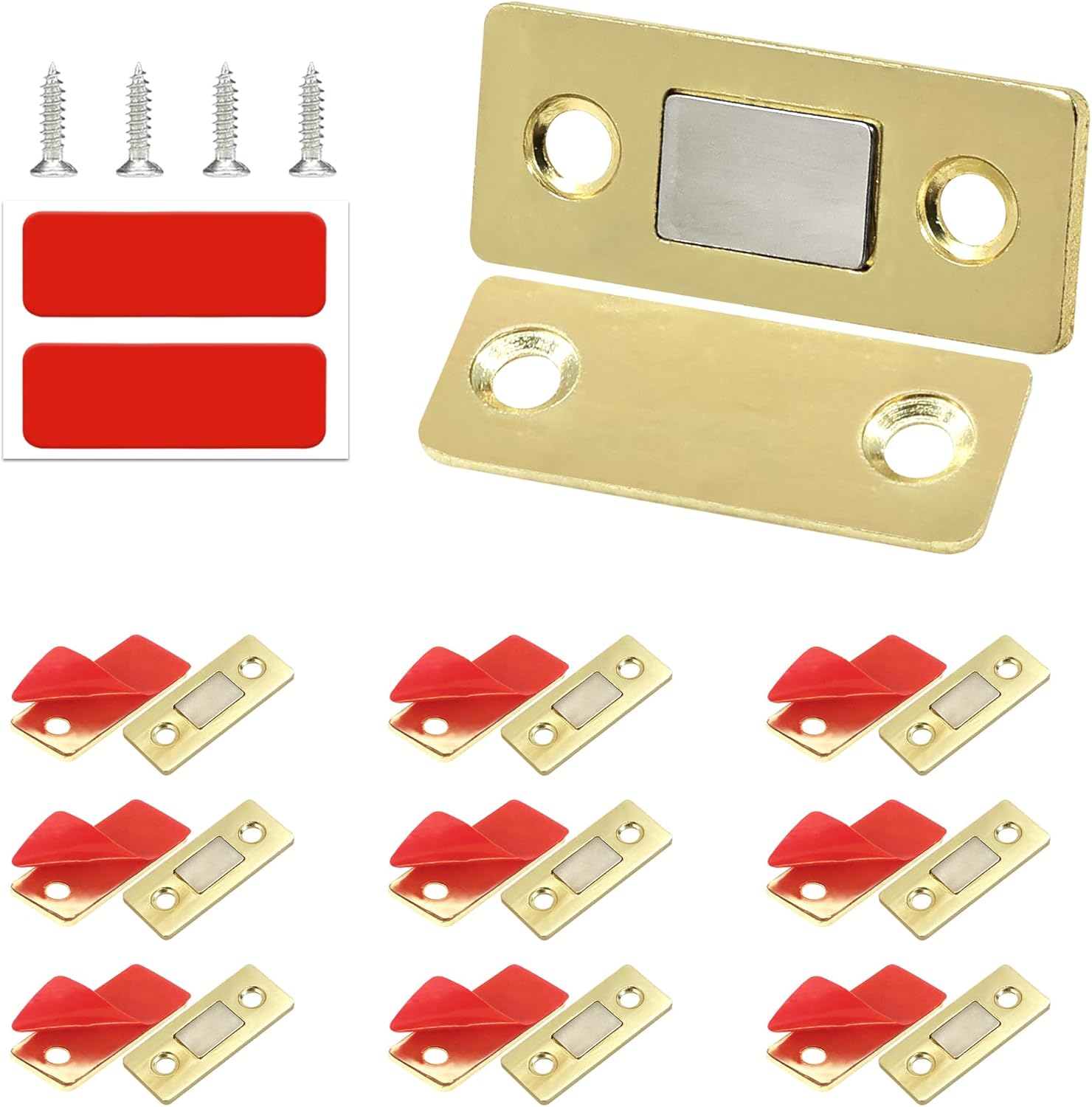 Cabinet Magnetic Catch, 10 Pack Gold Ultra Thin Magnetic Cabinet Door Catch, Adhesive Cabinet Magnets for Kitchen Drawer Cabinet Door Closet, Concealed Strong Magnetic Cabinet Latch