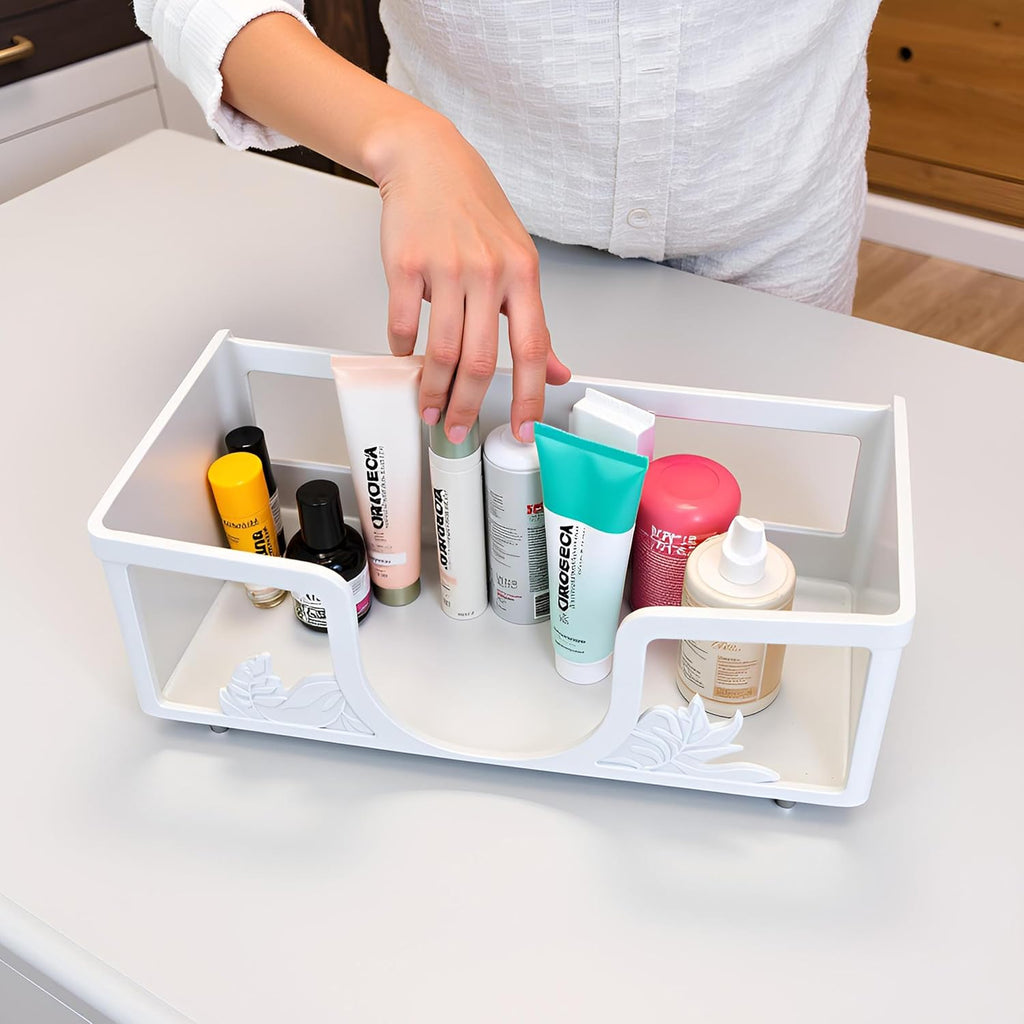 Metal Napkin Holder for Bathroom and Kitchen - White Floral Design Disposable Hand Towel Holder Tray, Guest Towel Organizer for Countertop, Paper Napkin and Towel Dispenser (White)