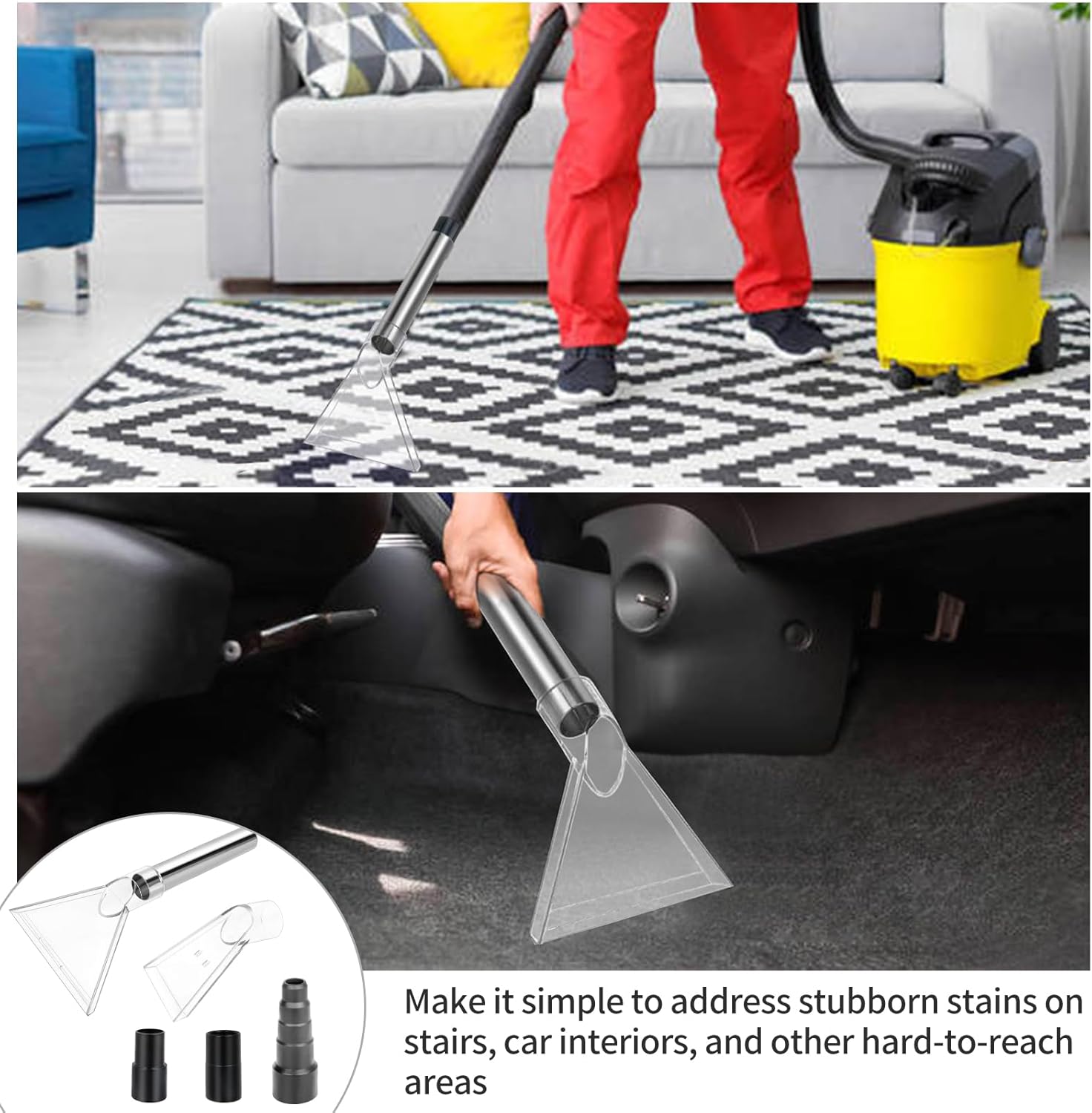 Shop Vac Extractor Attachments with 2-1/2" & 1-7/8" & 1-1/4" Three Adapters Auto Detailing Vacuum Head Extraction Wet Dry Vacuum Vac Extractor Attachment for Upholstery Carpet Car Detailing