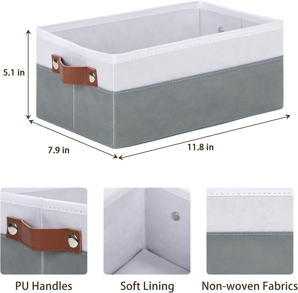 DULLEMELO Small Storage Basket for Organizing, Grey Basket Cloth Storage Bins for Shelves, Foldable Fabric Bins for Home Storage and Organization, White&Deep Grey, 1-Pack