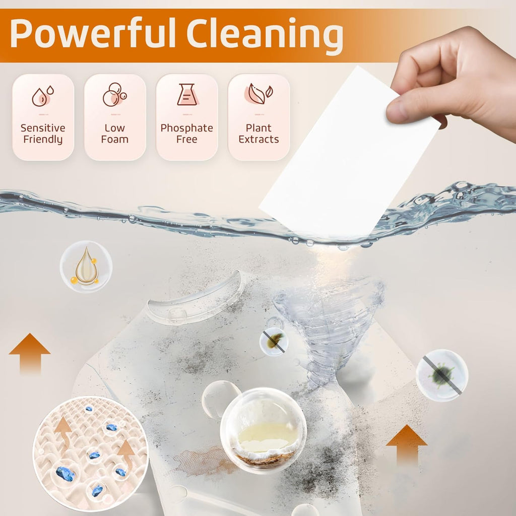 Poesie Laundry Detergent Sheets Citrus Scent 3 Pack 480 Sheets 240 Loads Zero Plastic Portable Green Package Liquid Less HE Washing Detergent Strips for Save Place Traveling