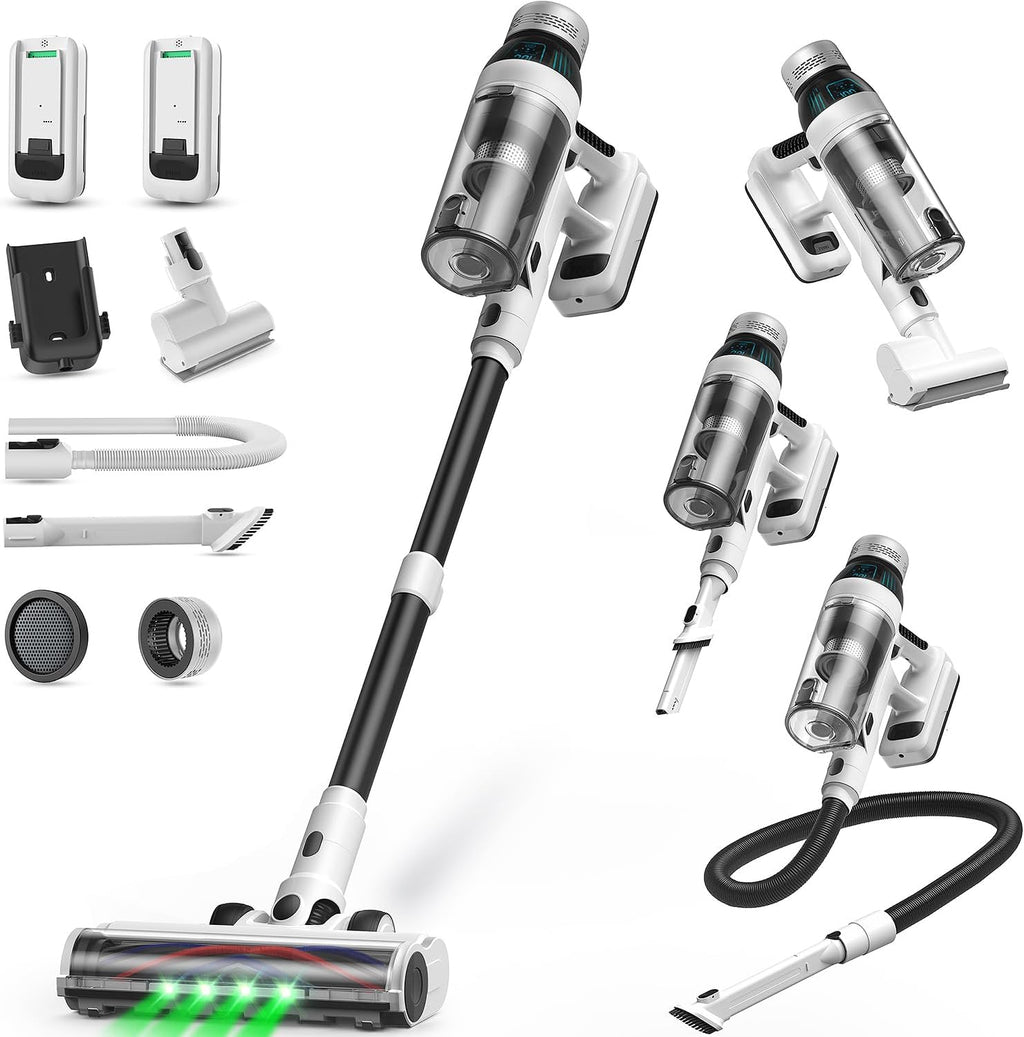 Cordless Vacuum Cleaner, 2 Batteries 110 Mins Runtime Vacuum Cleaners for Home, 550W 45KPA 15-in-1 Stick Vacuum with Charging Dock, Handheld Vacuum Cordless for Pet Hair Carpet Hardwood Floor