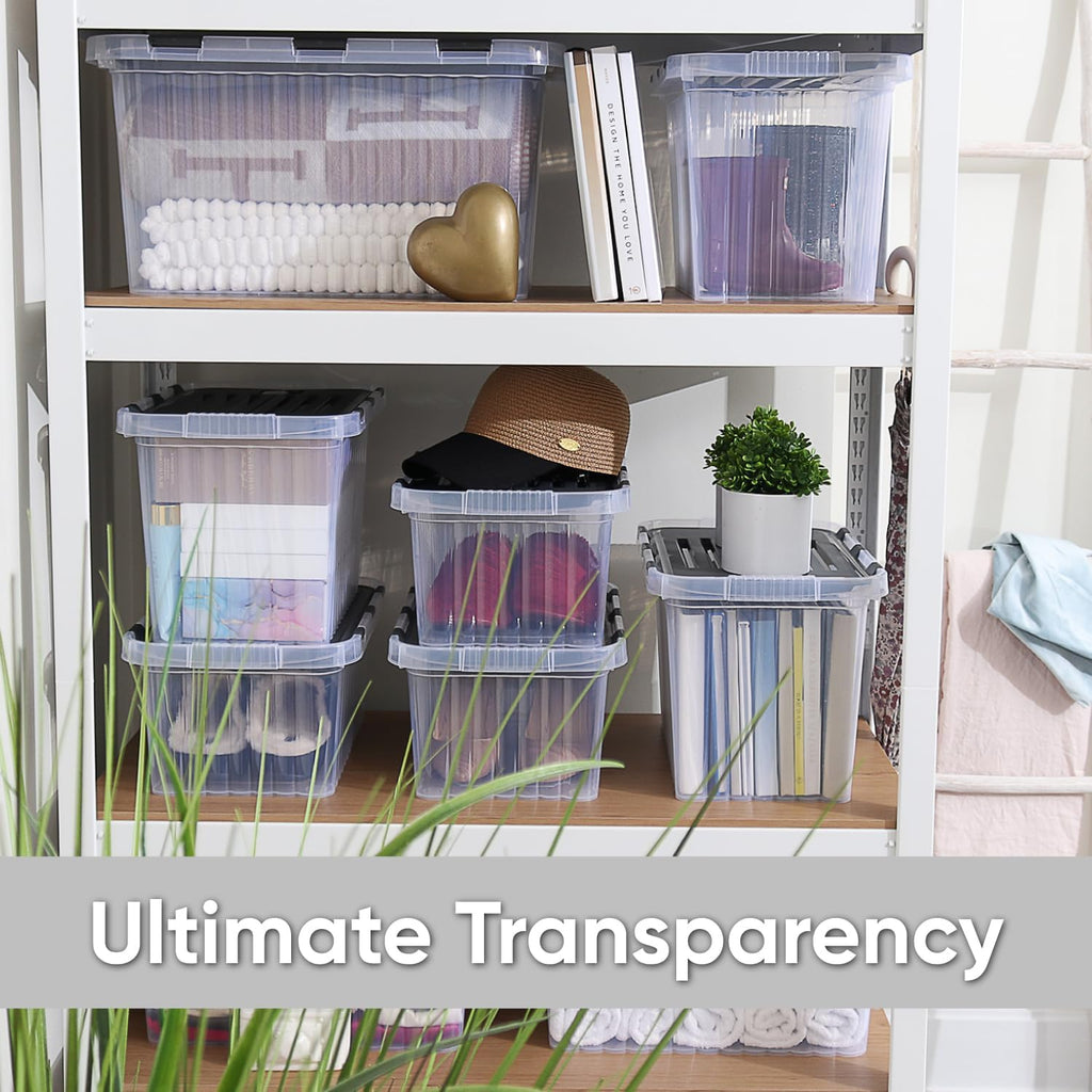 Superio Storage Bins with Lids, Clear Plastic Containers for Organizing, Stackable Totes, BPA Free, Odor Free, Organizer Boxes for Home, and Dorm (4 Pack, 15"x10"x10.25")