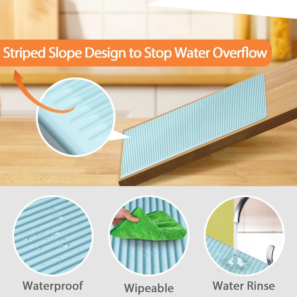 GOYLSER Food-Grade Silicone Refrigerator Liners for Shelves, 4Pack Easy Clean Fridge Liners Groove Design Spill Protection, 17.7"x11.8" Non Adhesive Refrigerator Shelf Mats Drawer Liners, Blue