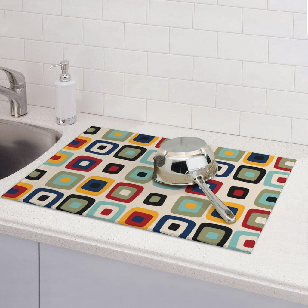 Mid Century Modern Retro Dish Drying Mat for Kitchen Counter Vintage Decorative Dish Drainer Rack Mats Washable Absorbent Reversible Microfiber Drying Pad Kitchen Accessories 18"x24"