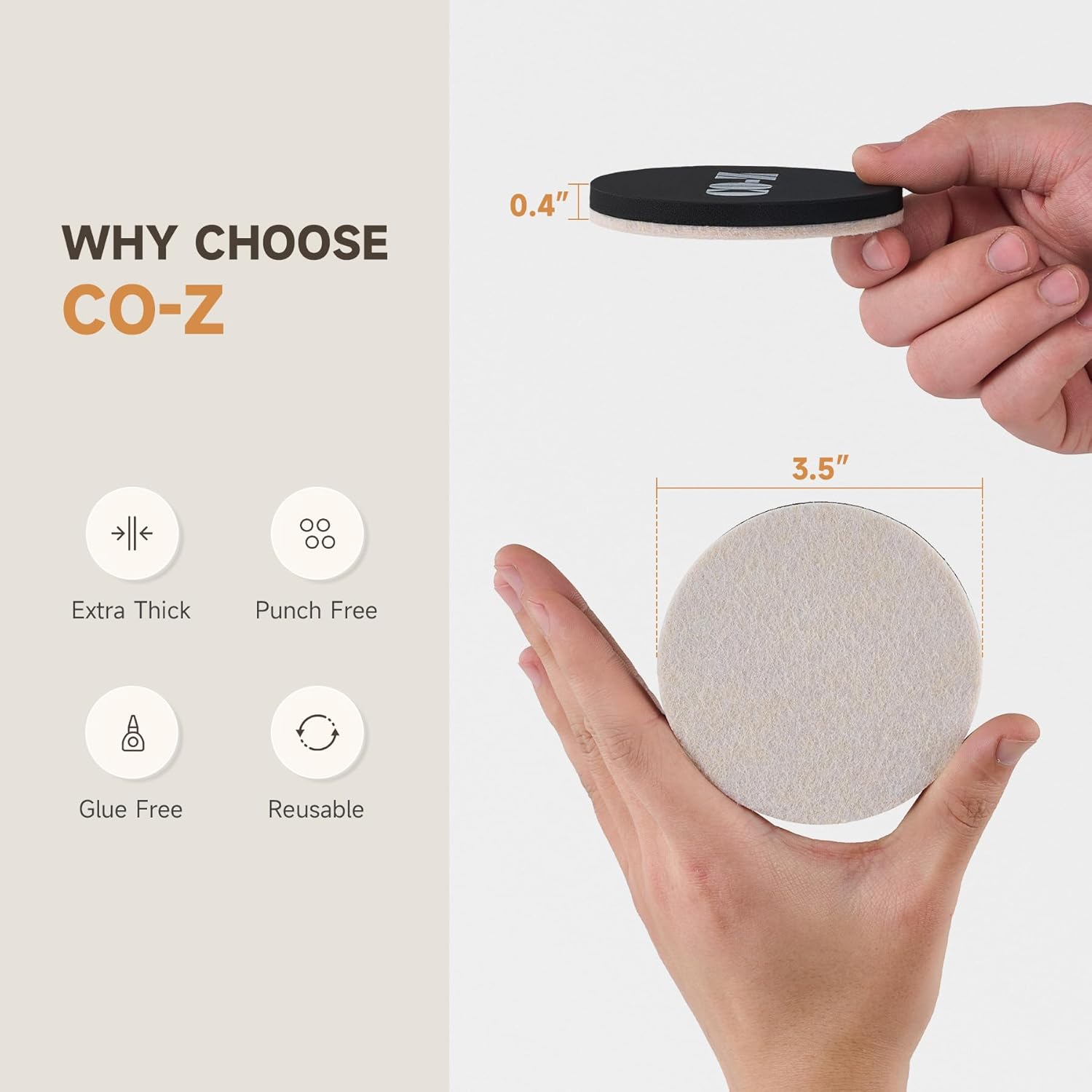 CO-Z 16pcs Felt Furniture Sliders for Hardwood Floors, 3 1/2 in Reusable Furniture Pads, Heavy Furniture Movers Sliders for Hard Surfaces, Thick Moving Pads Floor Protectors for Vinyl Tile Floors