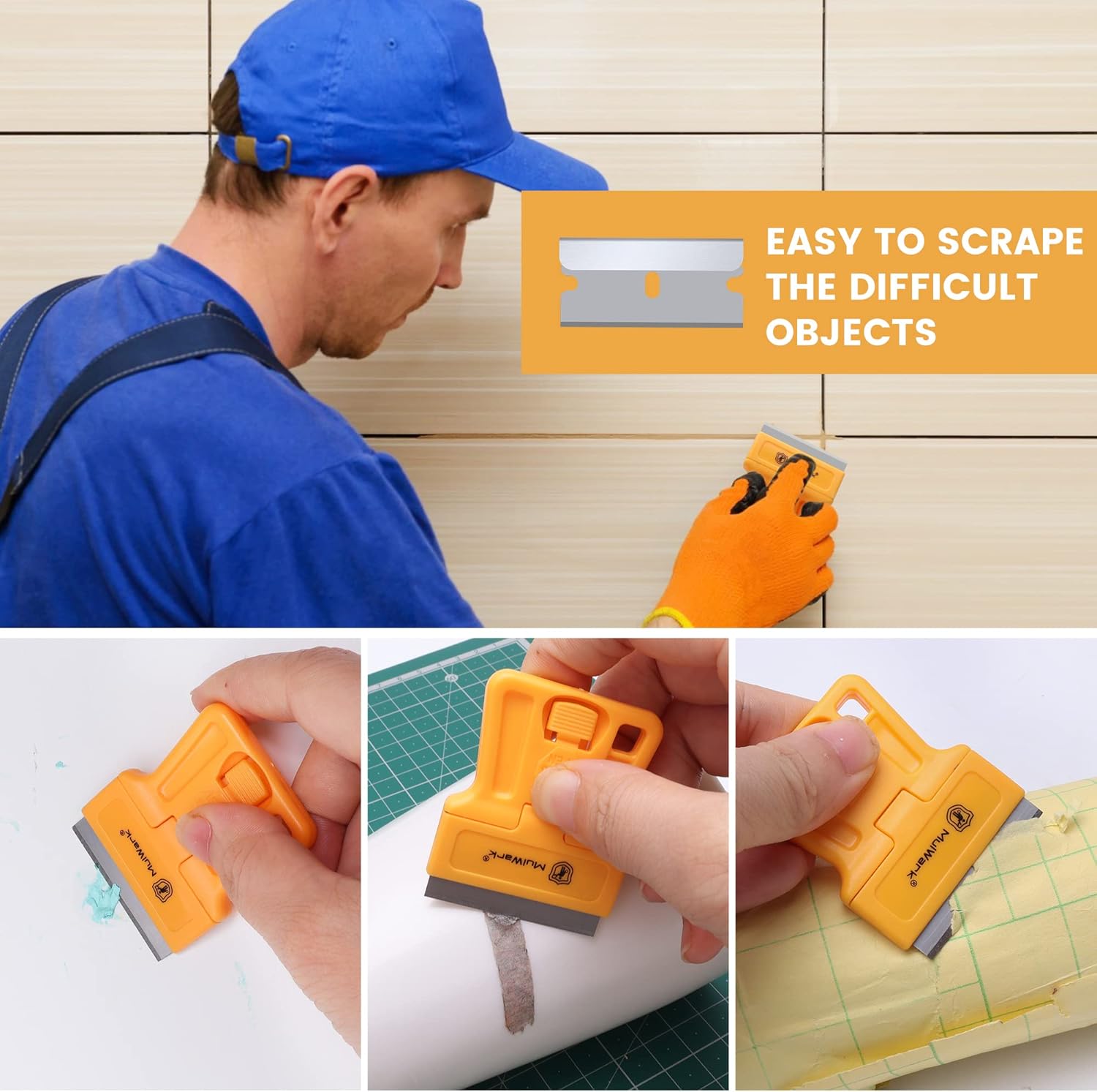 MulWark Razor Blade Tool Set, 8-Pack Mini Plastic Scrapers with 5 Plastic & 5 Metal Blades - Paint Remover, Window Cleaner, Glass Tool, Oven Cleaner, Blade Remover