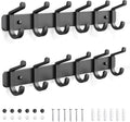 Coat Rack Wall Mounted Heavy-Duty: Metal Coat Hanger 6 Hooks for Hanging Hat, Clothes, Robe, Keys, Backpack, Bathroom Towels, Jacket, Purse - Closet, Door, Entryway, Mudroom (Black, 2 Pack)