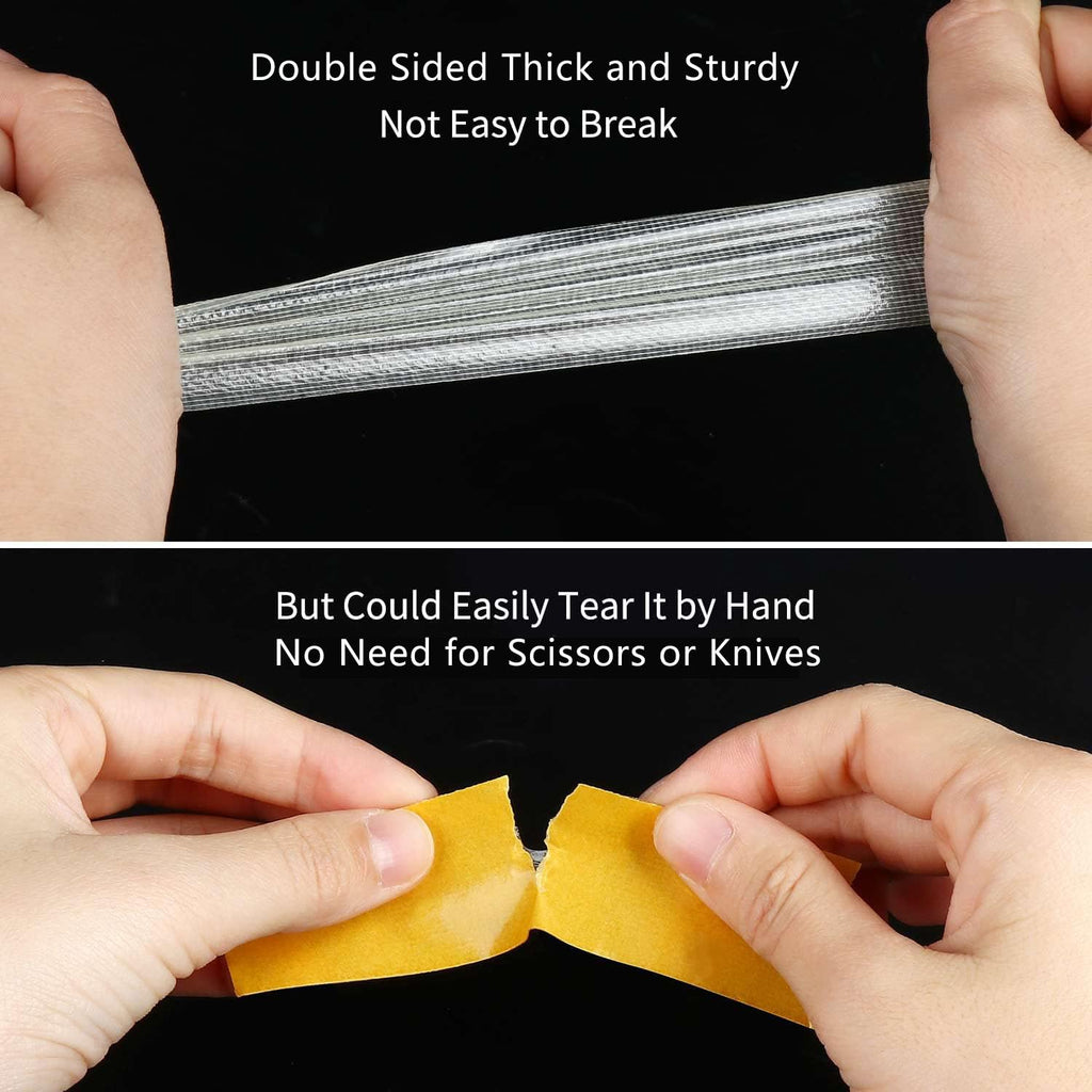 Double Sided Tape Heavy Duty, 1.18" x 66FT, Universal High Tack Strong Wall Adhesive with Fiberglass Mesh, Super Sticky Resistente Clear Tape, Easy Use Mounting Tape Office Decor