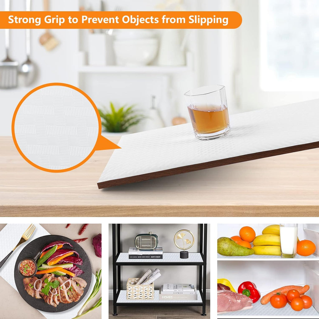 Shelf Liners for Kitchen Cabinets Refrigerator Liners Waterproof & Oil-Proof Kitchen Cupboard Liner Non-Slip Drawer Mats EVA Material Non Adhesive Fridge Liner for Shelves-White 17.5 x 236.2 Inches