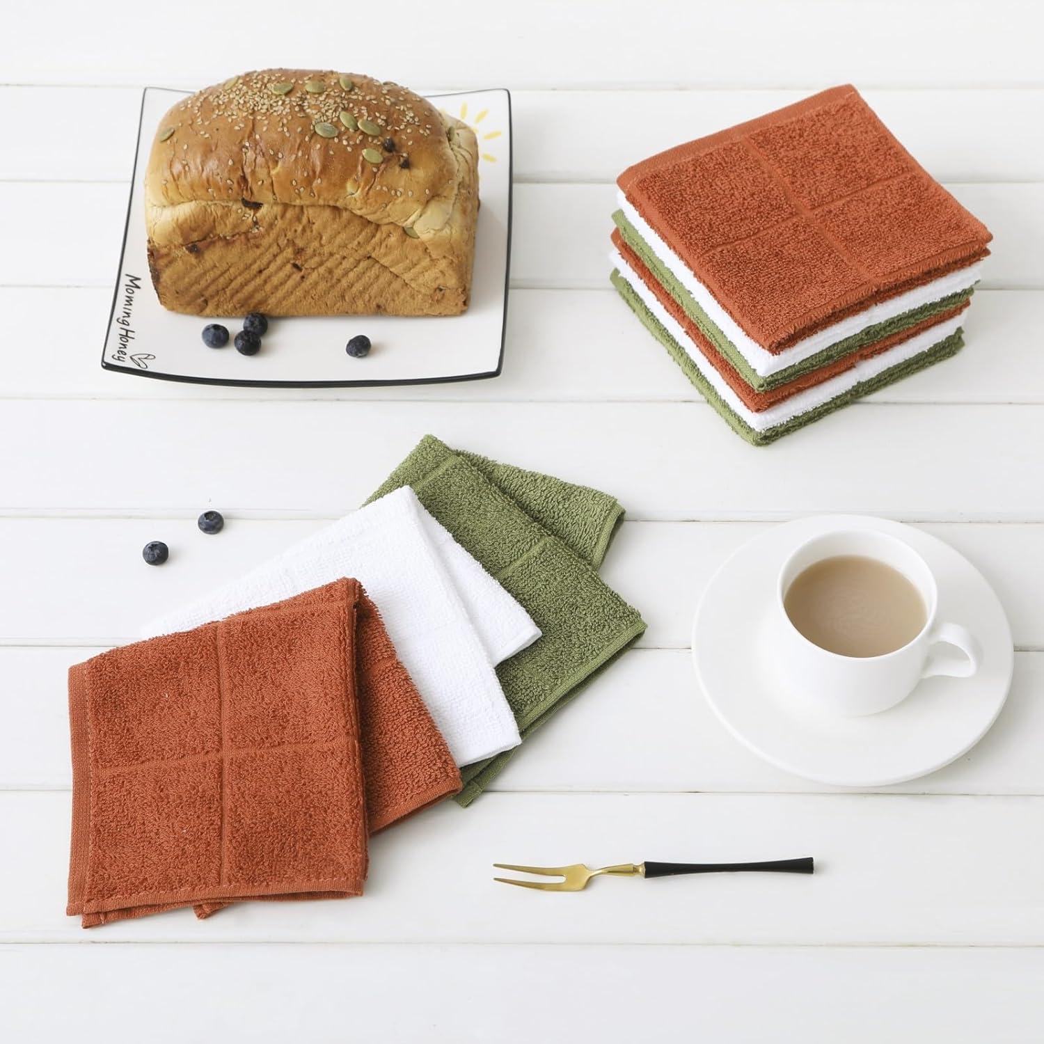 Glynniss Kitchen Dish Cloths Highly Absorbent Dish Rags 100% Cotton Wash Cloths for Washing Dishes (Green, 50)