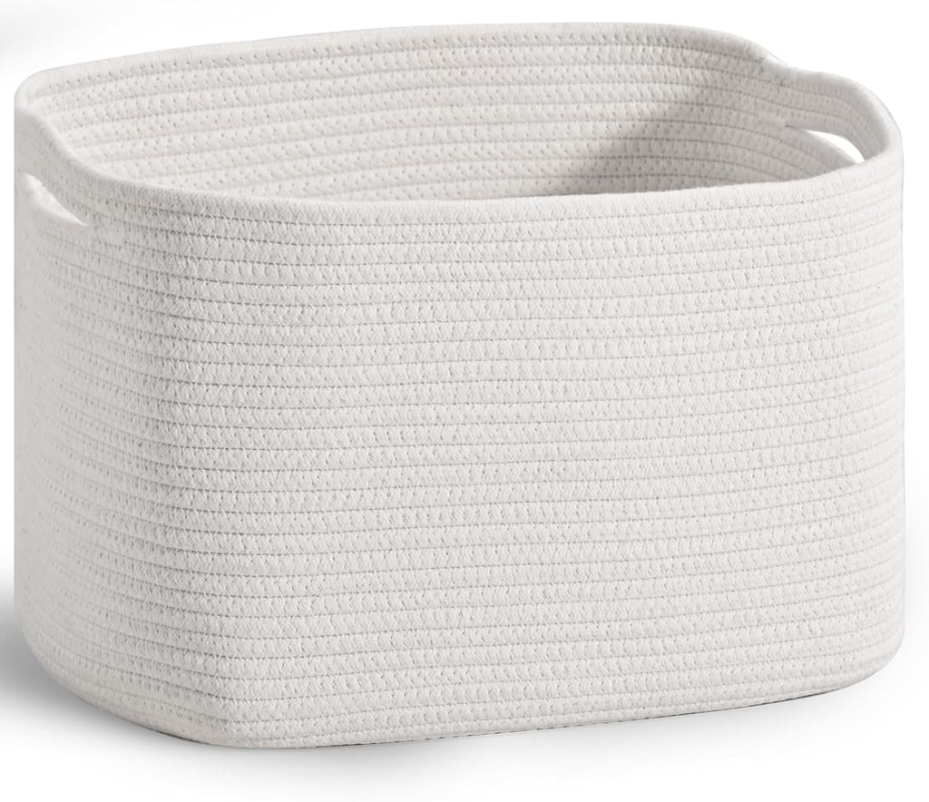 Woven Cotton Rope Storage Basket for Organizing, Cute Decorative Baskets for Gifts Empty, Organizer Bins for Dog Toy, Baby Laundry, 15“×11”×9.5“, Off White