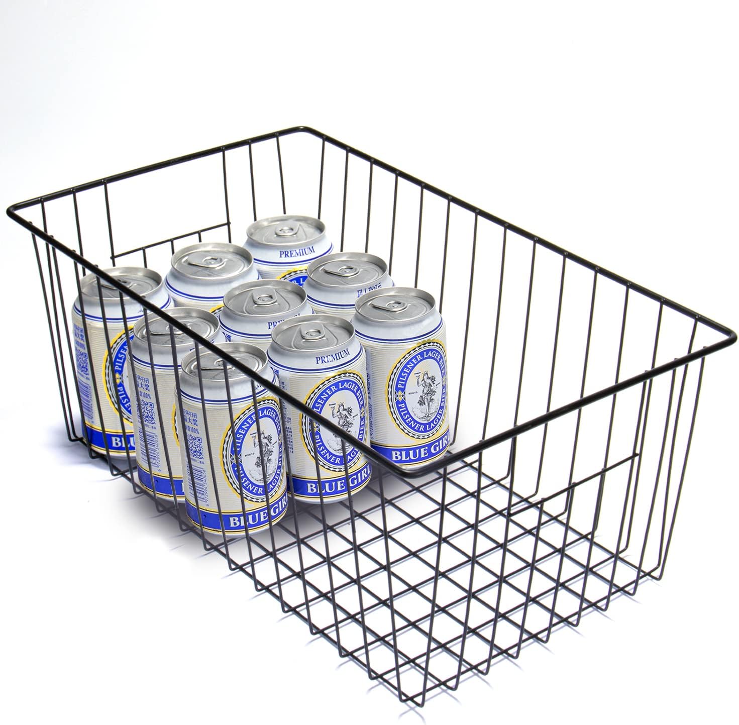 16inch Freezer Wire Storage Organizer Baskets, Household Refrigerator Bins with Built-in Handles for Cabinet, Pantry, Closet, Bedroom