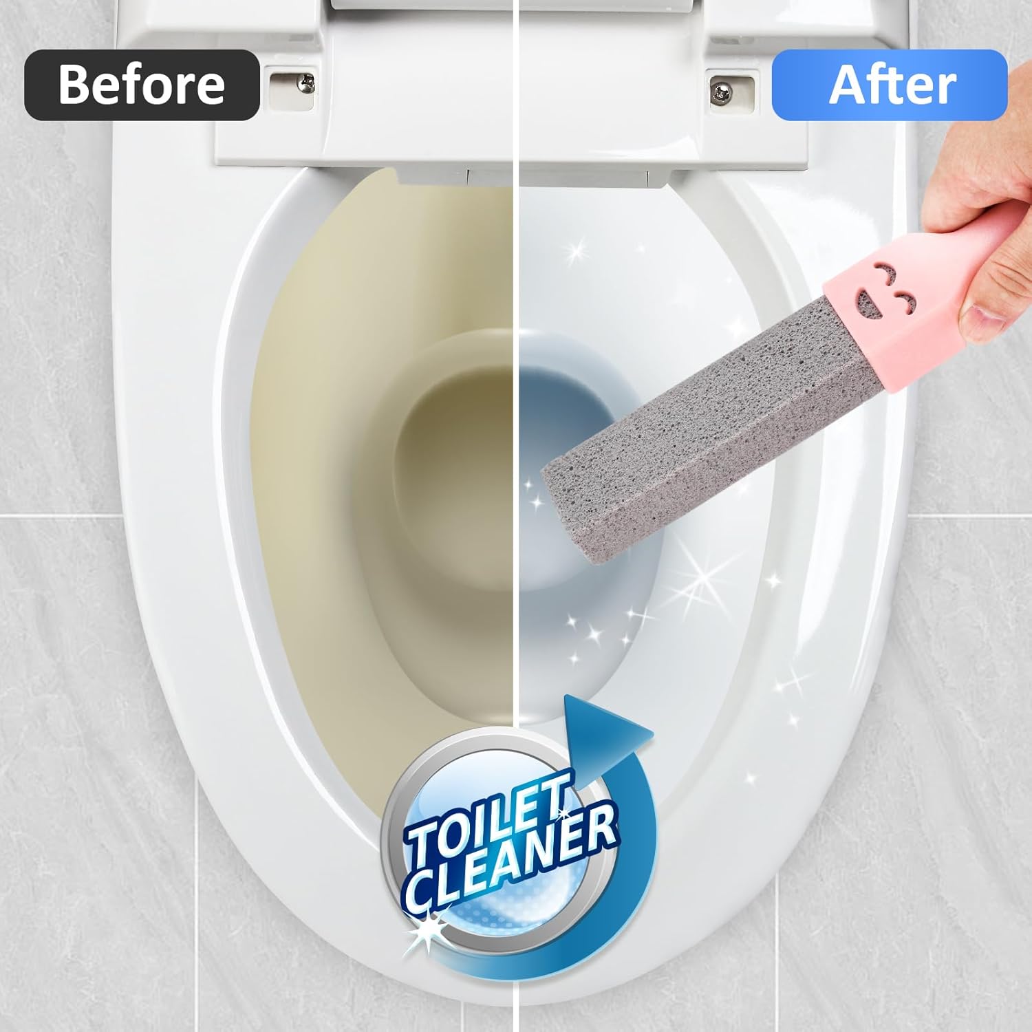 Navona 68 Pack Pumice Stone Scouring Sticks with 8 Universal Handles, Grey Pumice Cleaner for Toilets, Bathrooms & Multi-Surface Hard Water Stain and Limescale Removal