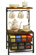 Pinzoveco Tea Bag Organizer, Large Tea Organizers and Storage Box,2 Drawers Tea Bags Holder Wood Tea Box Containers Tea Station Chest Display for Kitchen Organizers and Storage, Black