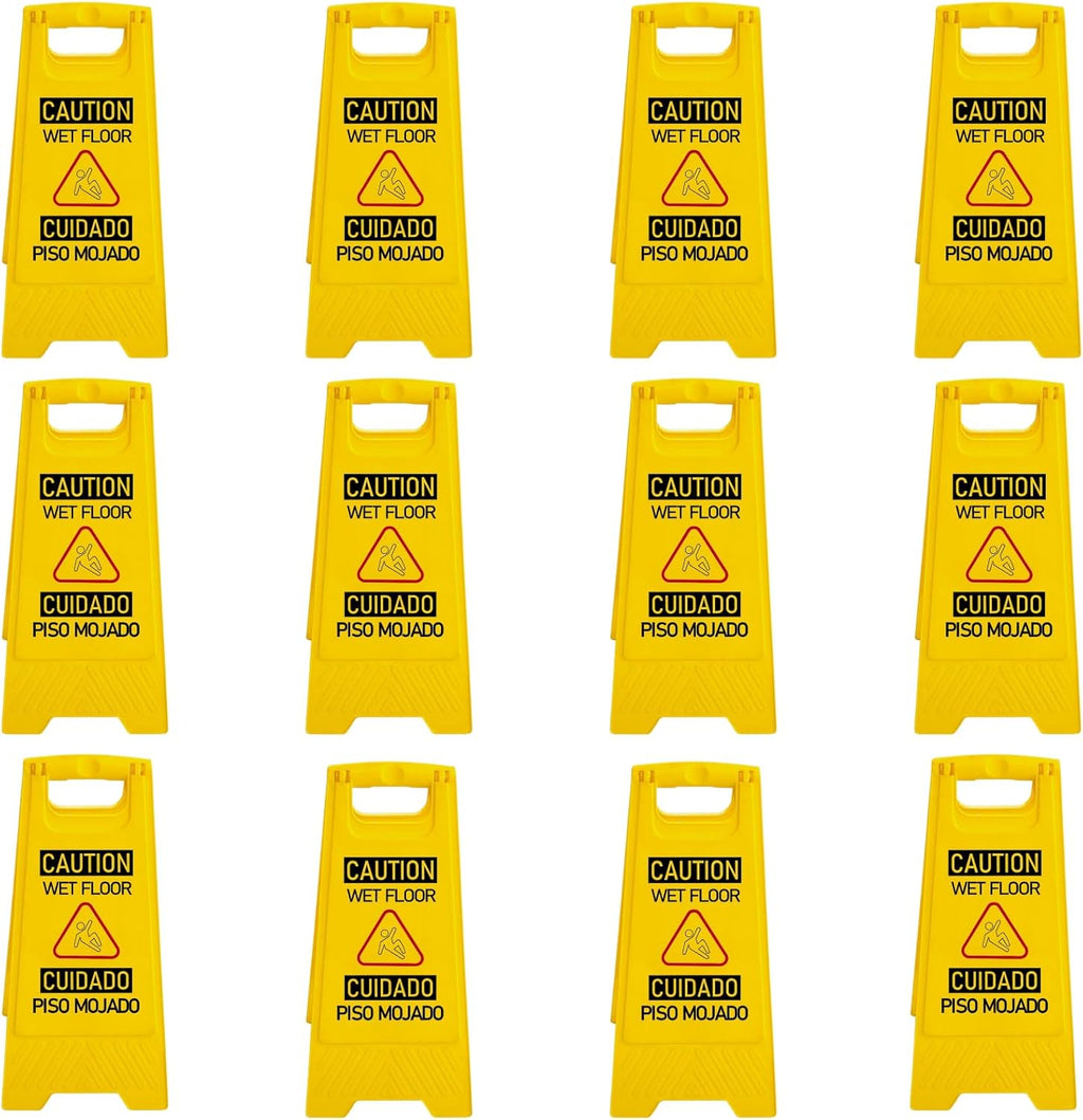 12 Pack A-Frame Caution Wet Floor Safety Signs，Foldable Double Sided Warning Boards for Storefront，Lobby，Mall，Gym，Spa