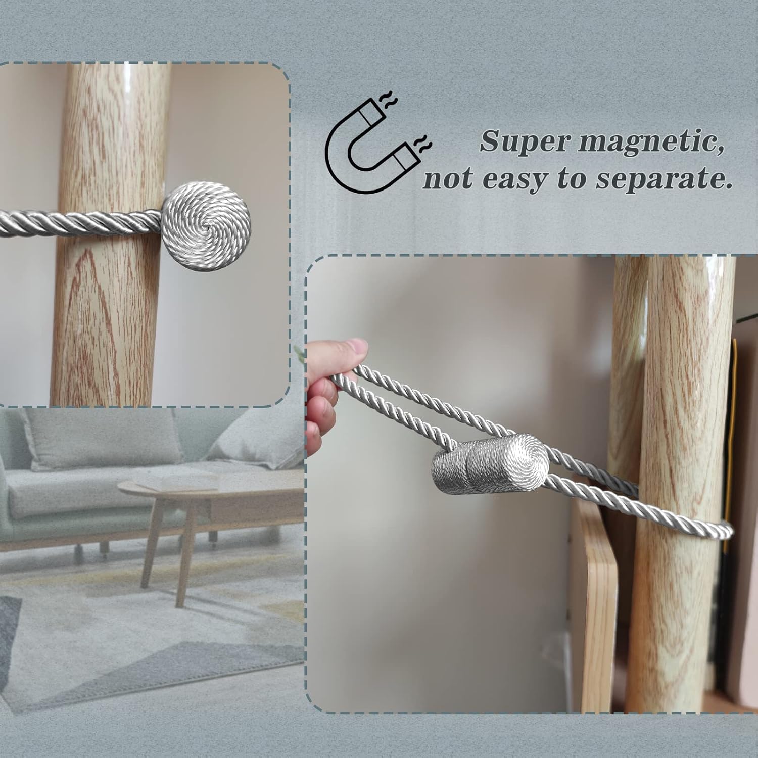 Hion Magnetic Curtain Tiebacks Dark Brown 4 Pack, Curtain Tiebacks Buckles Holdbacks Holders Hooks Clip for Home Bedroom Office Decorative Thick or Thin Curtain