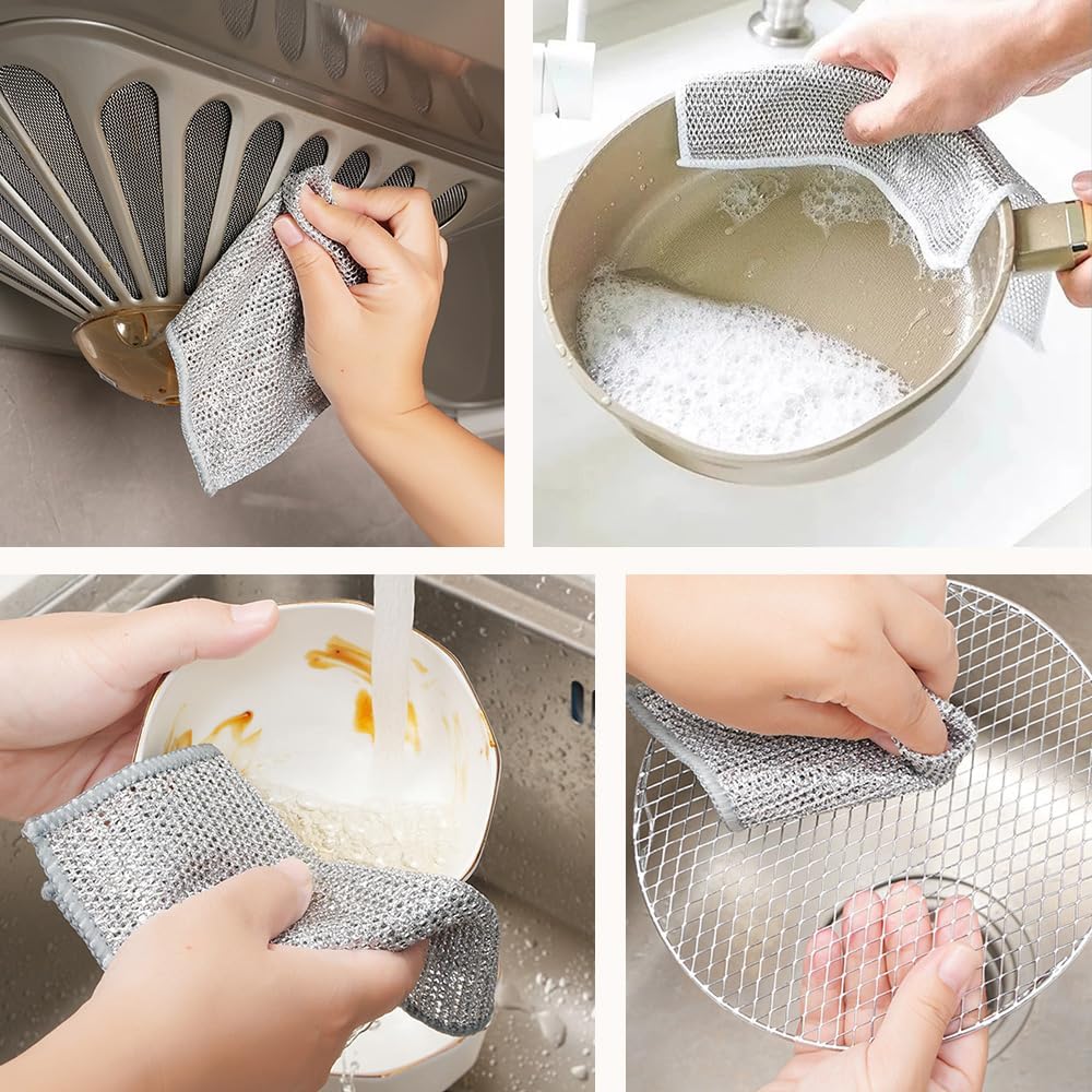 Multipurpose Wire Dishwashing Rags for Wet and Dry, 2024 New Reusable Non Scratch Wire Dishcloth, Premium Scrubbing Wire Dishwashing Rags for Scrubs Dishes, Sinks Cleans (15)