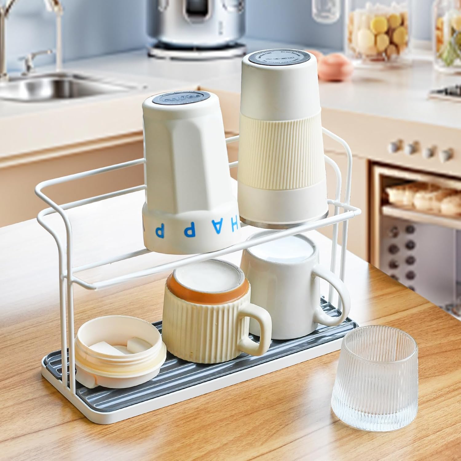 Bottle Drying Rack, Cup Drying Rack,Tumbler Drying Rack with Drain Tray (White)