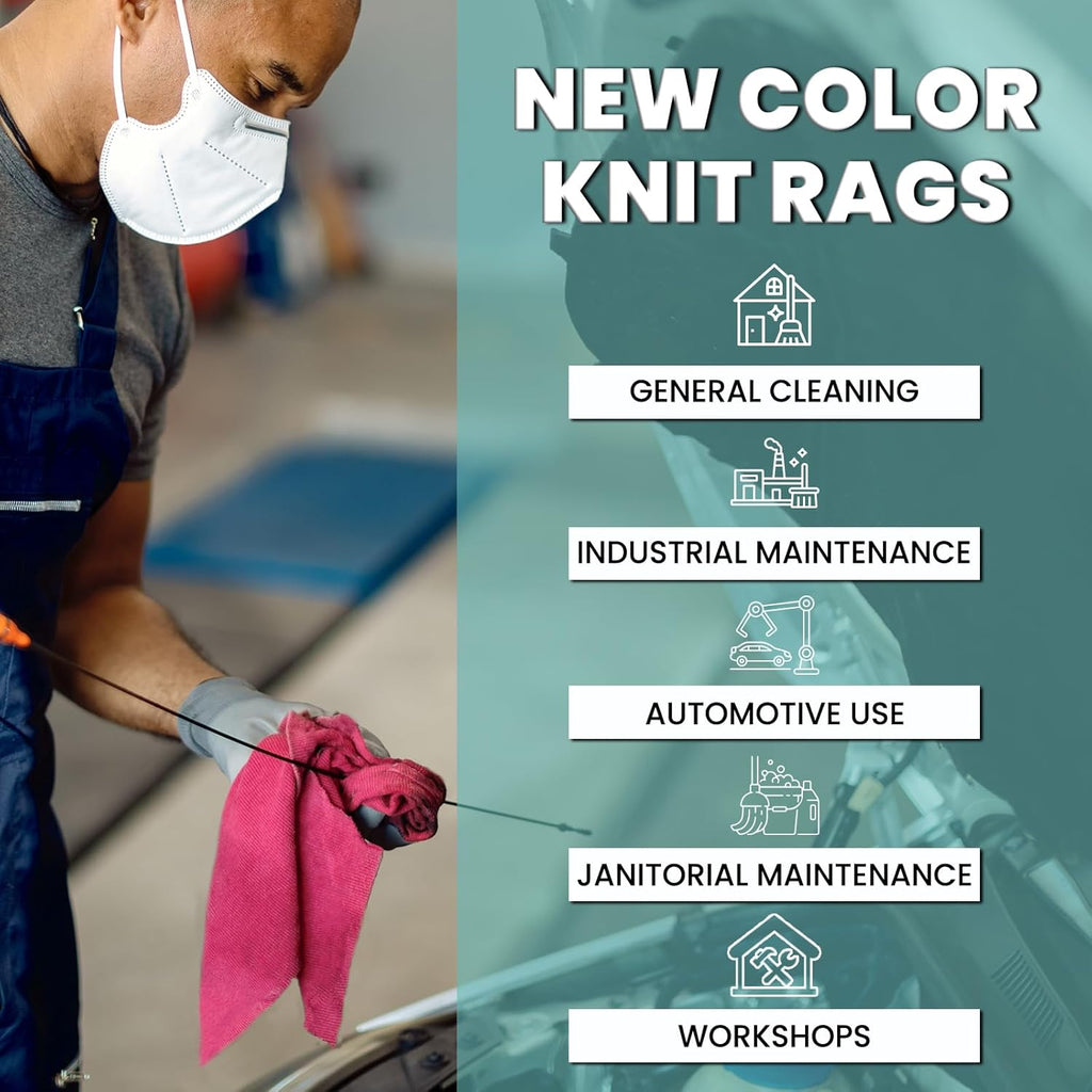 Premium Color Knit Cleaning Rags (2 lb. Bag - Pack of 12) – Shop Rags Bulk for Workshops, Mechanics, Painters, and Home Use, Multipurpose Cotton T-Shirt Rags