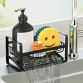 Sponge Holder for Kitchen Sink,Stainless Steel Kitchen Sink Organizer with Auto Draining Tray,Kitchen Countertop Soap Dispenser Organizer,Black