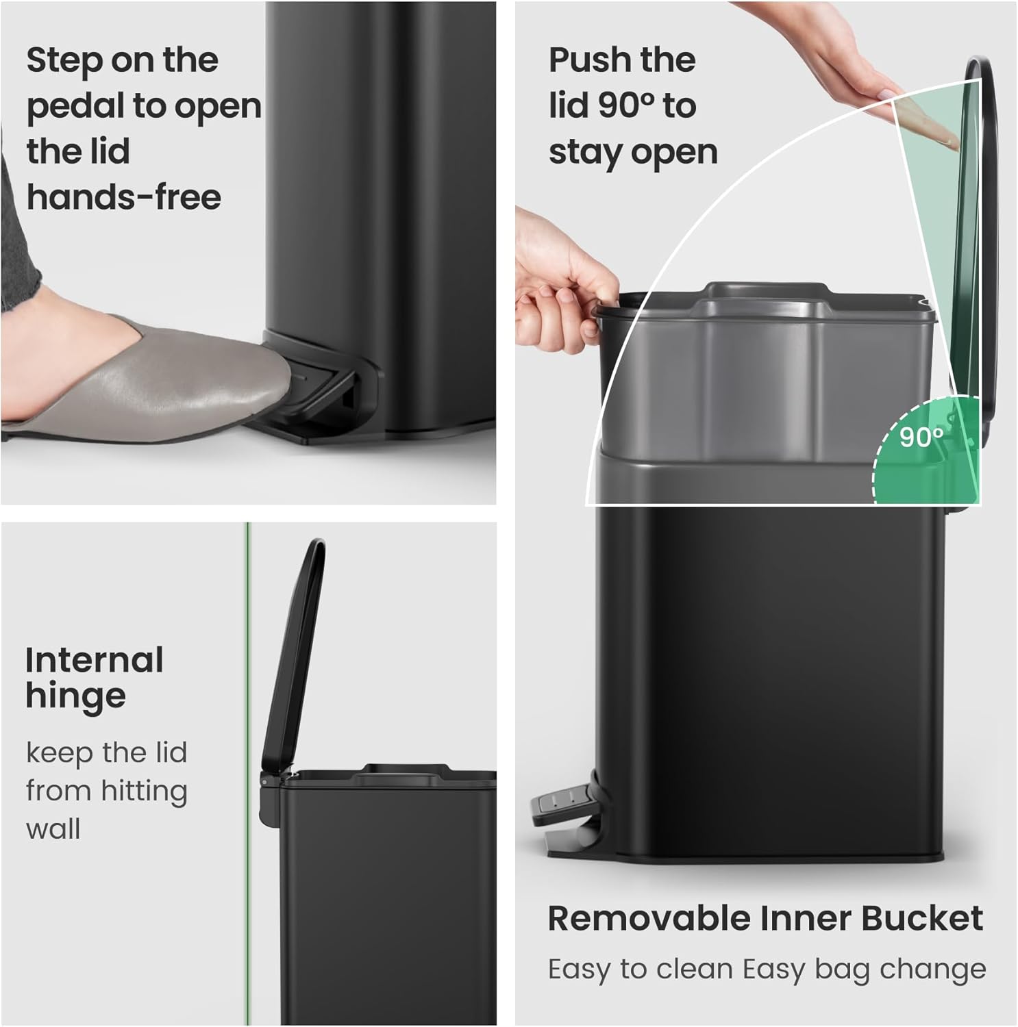 Cesun Small Bathroom Trash Can with Lid Soft Close, Step Pedal, 6 Liter / 1.6 Gallon Stainless Steel Garbage Can with Removable Inner Bucket, Anti-Fingerprint Finish (Matt Black)
