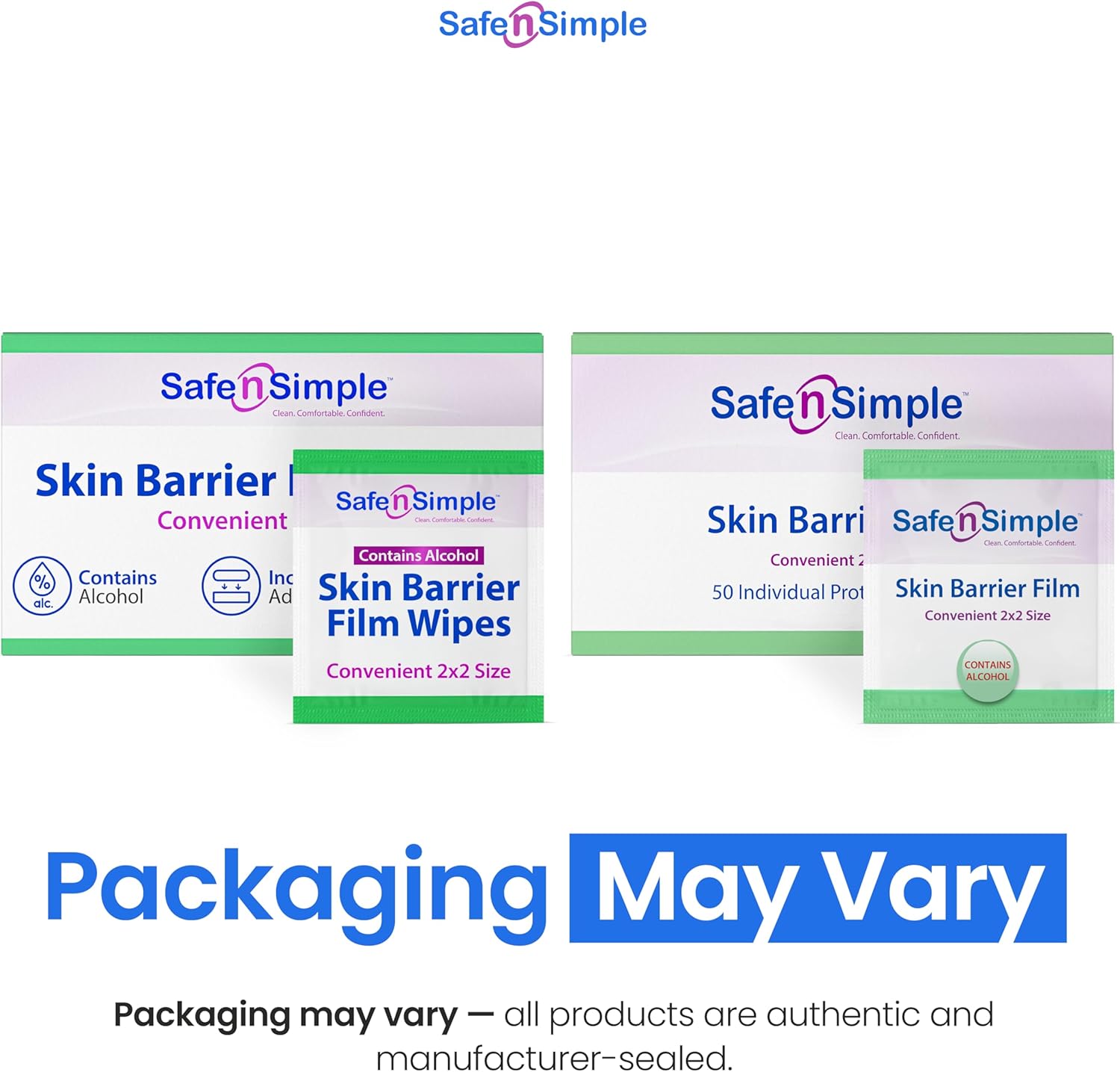 Safe n' Simple Skin Barrier Wipe with Alcohol - 50 Individually Packaged Wipes 2"x2" - Ostomy Sterile Skin Prep Pads - Skin Barrier Film Wipes for Ostomy - Alcohol Stoma Barrier Prep Pads