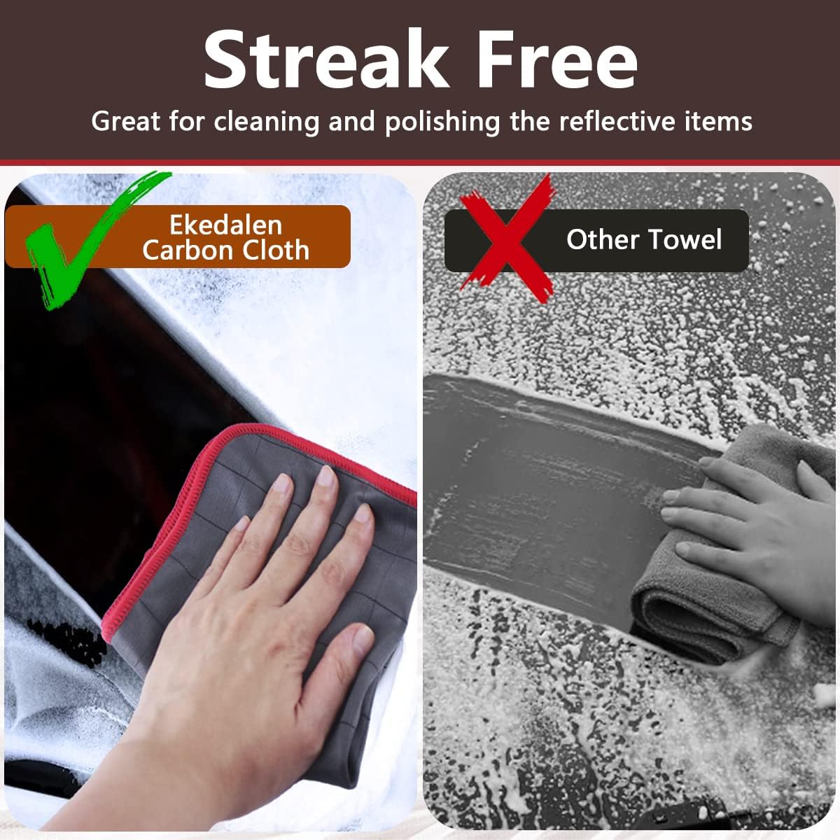 Microfiber Cleaning Cloth Lint Free Glass Cleaner Window Polishing Streak Free Miracle Easy Clean Rag Reusable for Mirror Kitchen Dish Auto Detailing, Pack of 6, 16"x12", Grey-red