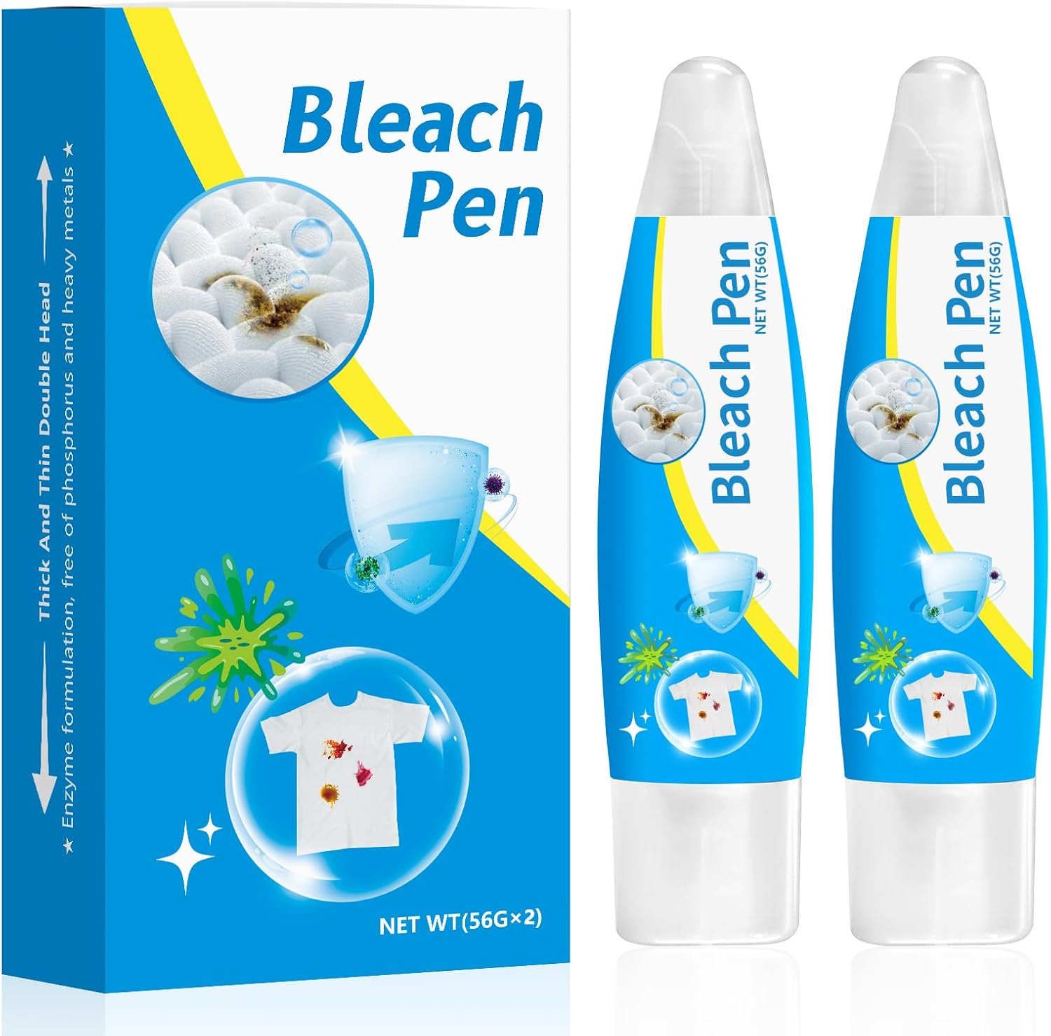 Bleach Pen，Bleach gel for Clothing, Portable bleach pen，More effective stain removal，Accessories,Instantly Remove New Stains(2pcs)