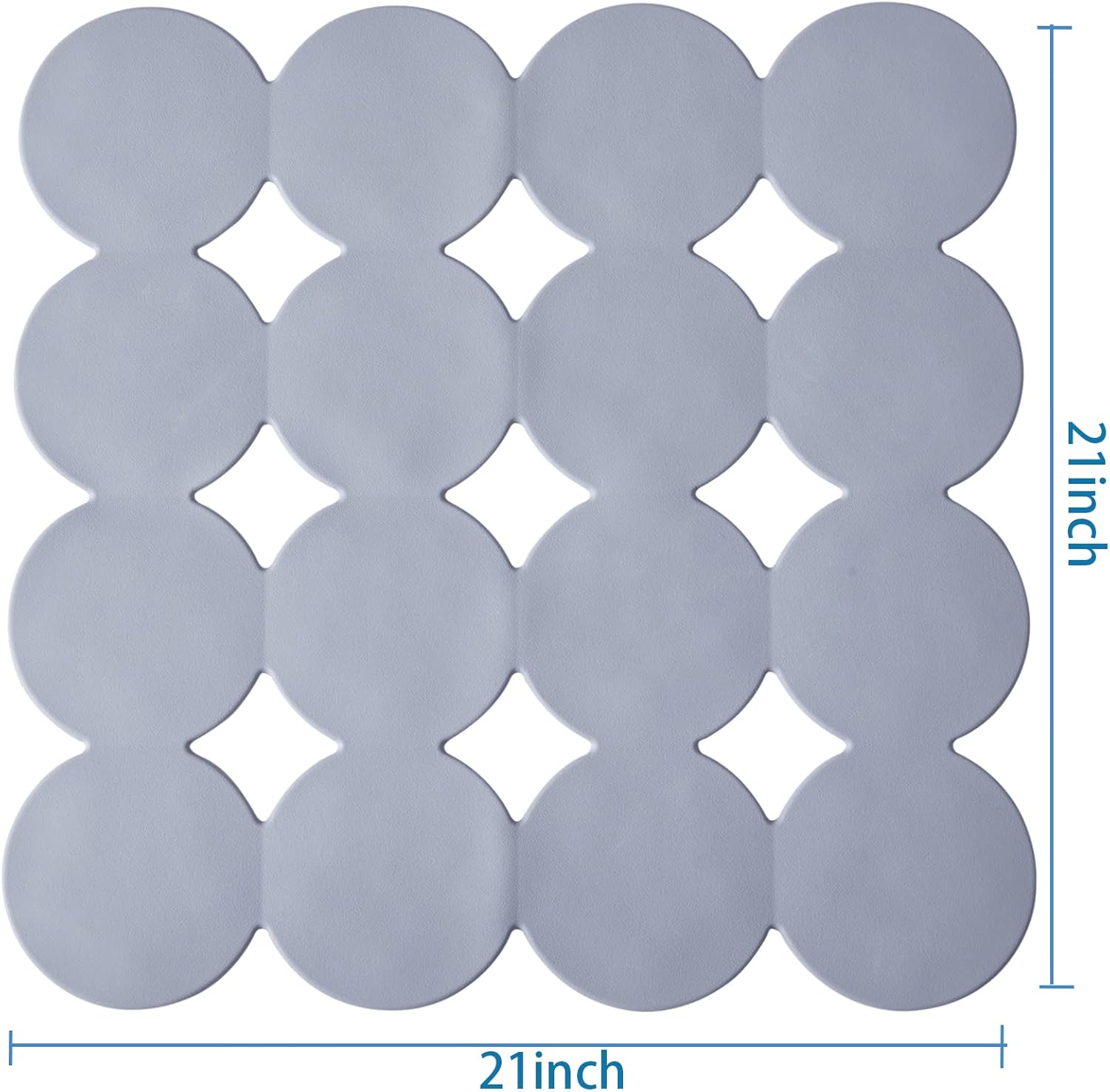 Square Shower Mat Nonslip - 2PCS Rubber Bathtub Mat with Suction Cups for Inside Shower Bathroom Floor (Grey, 21X21)