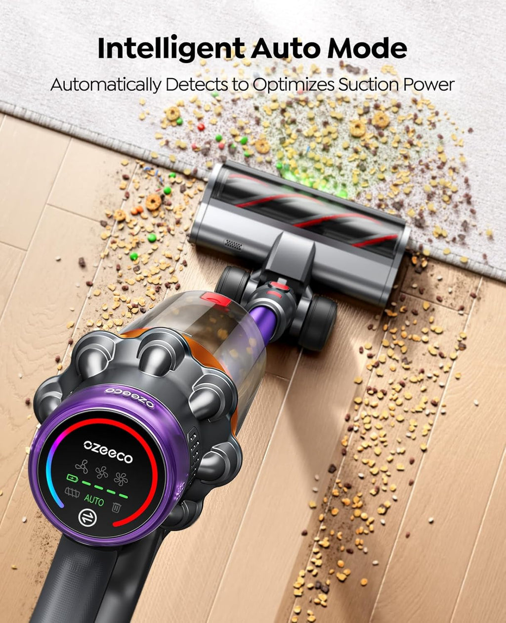 Cordless Vacuum Cleaner, 600W/50KPA/65Mins(ECO Mode) Vacuum Cleaners for Home, Self-Standing Stick Vacuum with Wall Mount Charging and Auto Mode, Handheld Vacuum for Pet Hair/Carpet/Floor