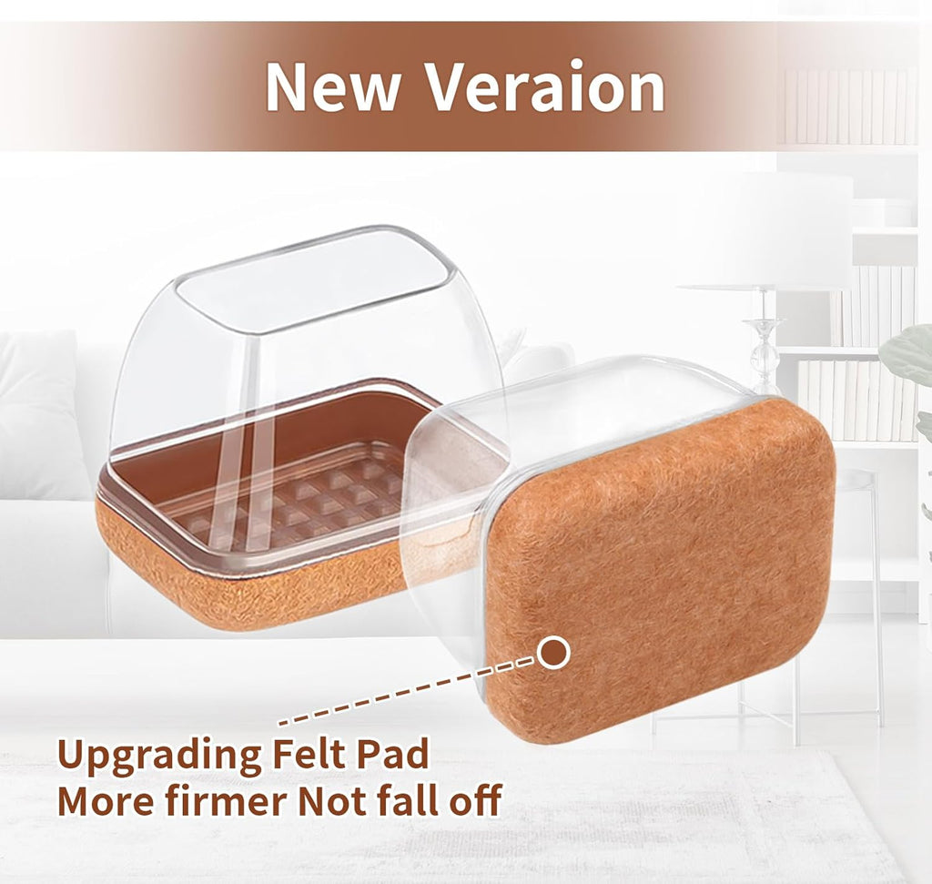Ezprotekt 24 Pcs Rectangle Clear Felt Chair Leg Floor Protectors Caps for Hardwood Floors, Rectangle Silicone Felt Furniture Pads Cups for Chair Table Desk (Fit W :0.6-0.8", L: 0.9-1.3")