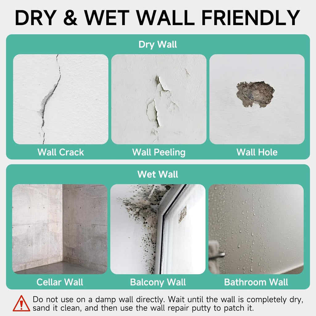 Drywall Repair Kit - 32 OZ Wall Spackle Paste with Self Adhesive Metal Patch, Dryall Repair Patch Kits, White Wall Putty Hole Filler, Quick and Easy Solution for Holes, Cracks and Gaps
