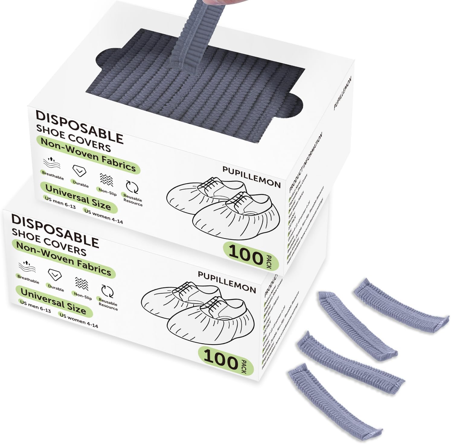 200Pcs(100 Pairs) Non-Woven Shoe Covers Disposable Non Slip for Indoors, Breathable | Durable | Boot Covers, Fits Up to Size 13 US Men (Gray)