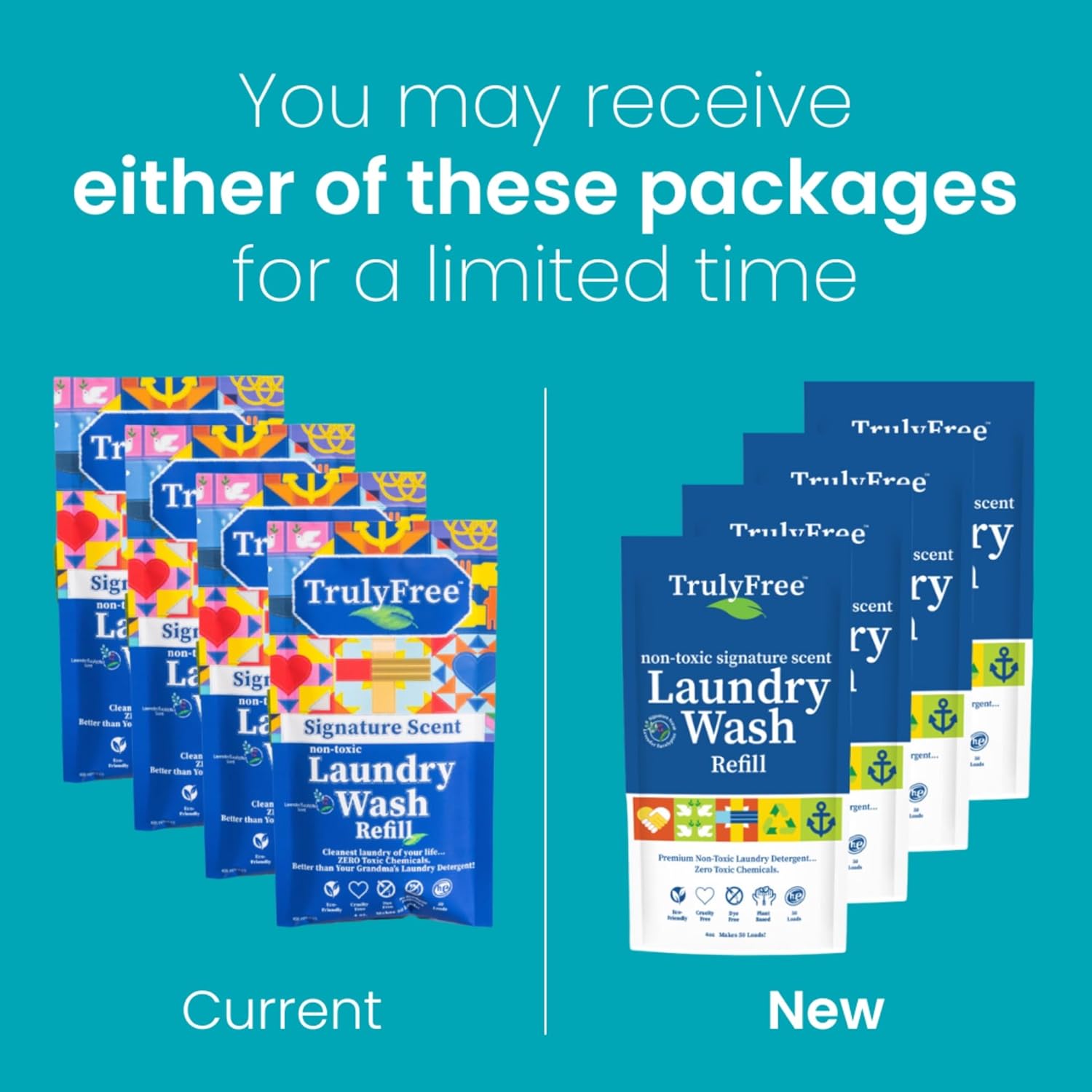 Truly Free Natural Laundry Detergent for Sensitive Skin | Eco Friendly, Plant Based, Baby Clothes Safe | Clean & Easy Powder to Liquid, 4 Pack Refill Detergent, NO Jug | Signature Scent, 200 Loads