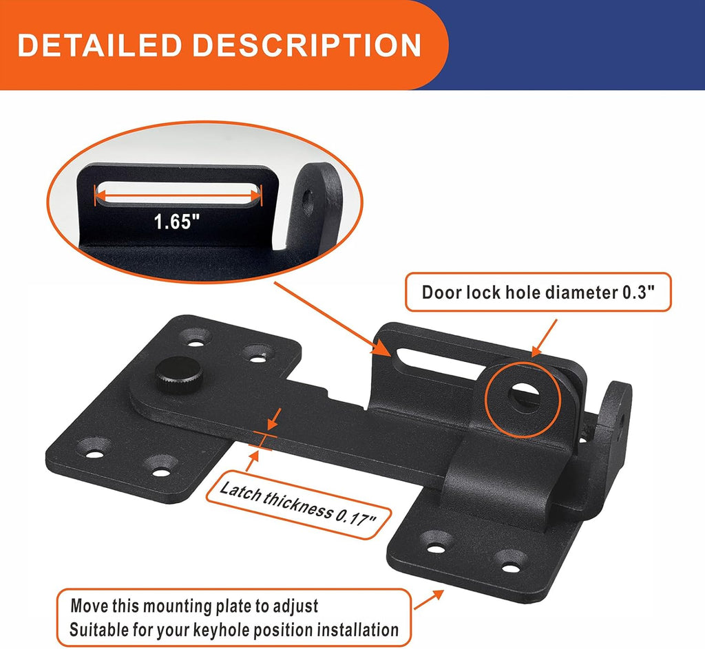 Flip Latch Lock,90 Degre Heavy Duty Gate Latch with Padlock Hole,Safety Door Bolt Latch Lock,Barn Door Lock Suitable for Wooden Fences,cabinets, bathrooms, Toilets, Windows, etc.