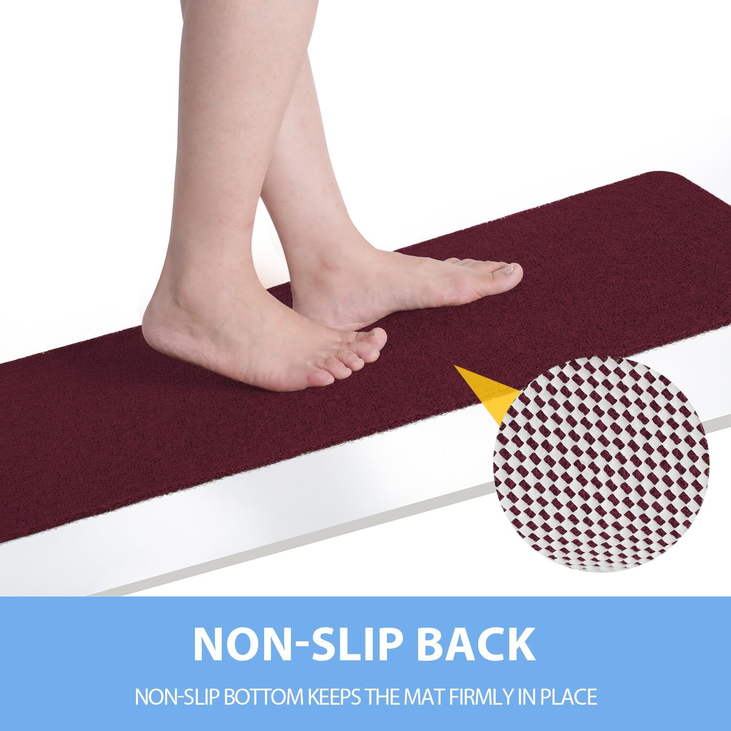 Non-Slip Bathtub Mat, Anti Slip Shower Mat, Fast Drying Bathtub Mats, Foot Scrubber Mat, Anti Slip Mat for Tub, Floor, Bathroom, Kitchen, Home, Hotel (Wine Red 24"×24")