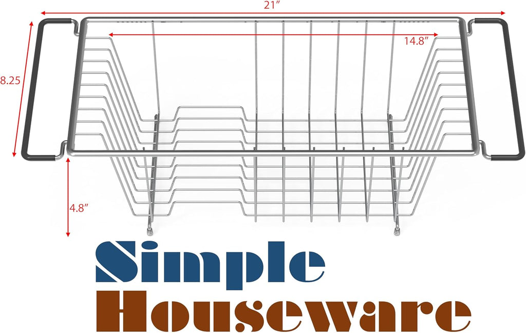 Simple Houseware Over Sink Counter Top Stainless Steel Dish Drainer Drying Rack, Chrome