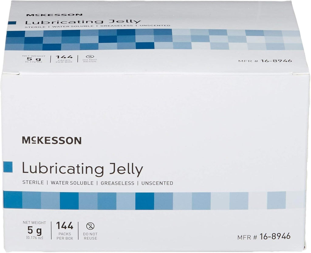 McKesson Lubricating Jelly, 5 g [144 Count] Water Based Non-Sticky Lube, Water Soluble Lubricant Gel - for Surgical, Medical, Personal – Sterile Individual Packets