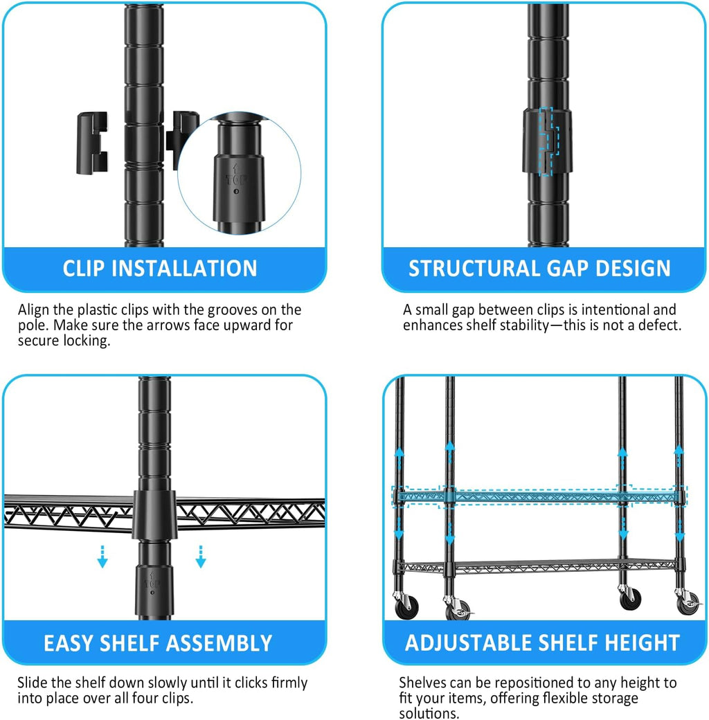 IZEUK Heavy Duty Rolling Garment Rack with 3 Adjustable Wire Shelves, Hanging Rod & Side Hooks - Extra Large Mobile Clothes Rack with Wheels, 47.2" W x 17.7" D x 83.6" H, Black
