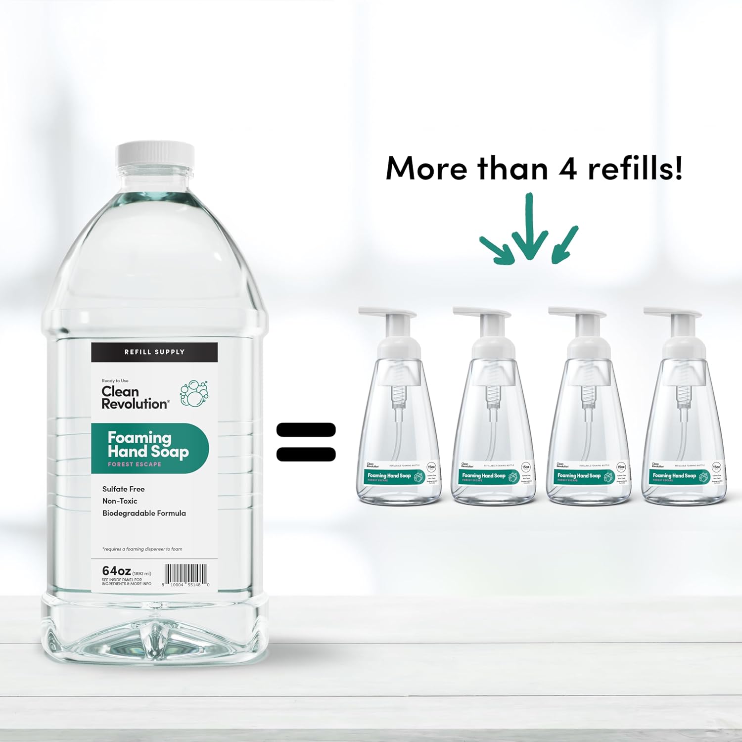 Clean Revolution Foaming Hand Soap Refill Supply Container, Ready to Use Formula, Forest Escape Fragrance, 64 Fl Oz (Pack of 1)