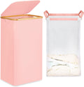 26 Gal Laundry Basket with Lid and Net Bag, Tall Laundry Hamper with Bamboo Handles, Aesthetic Dirty Clothes Bin for Laundry Room, Bathroom, Bedroom and Dorm, Pastel‌