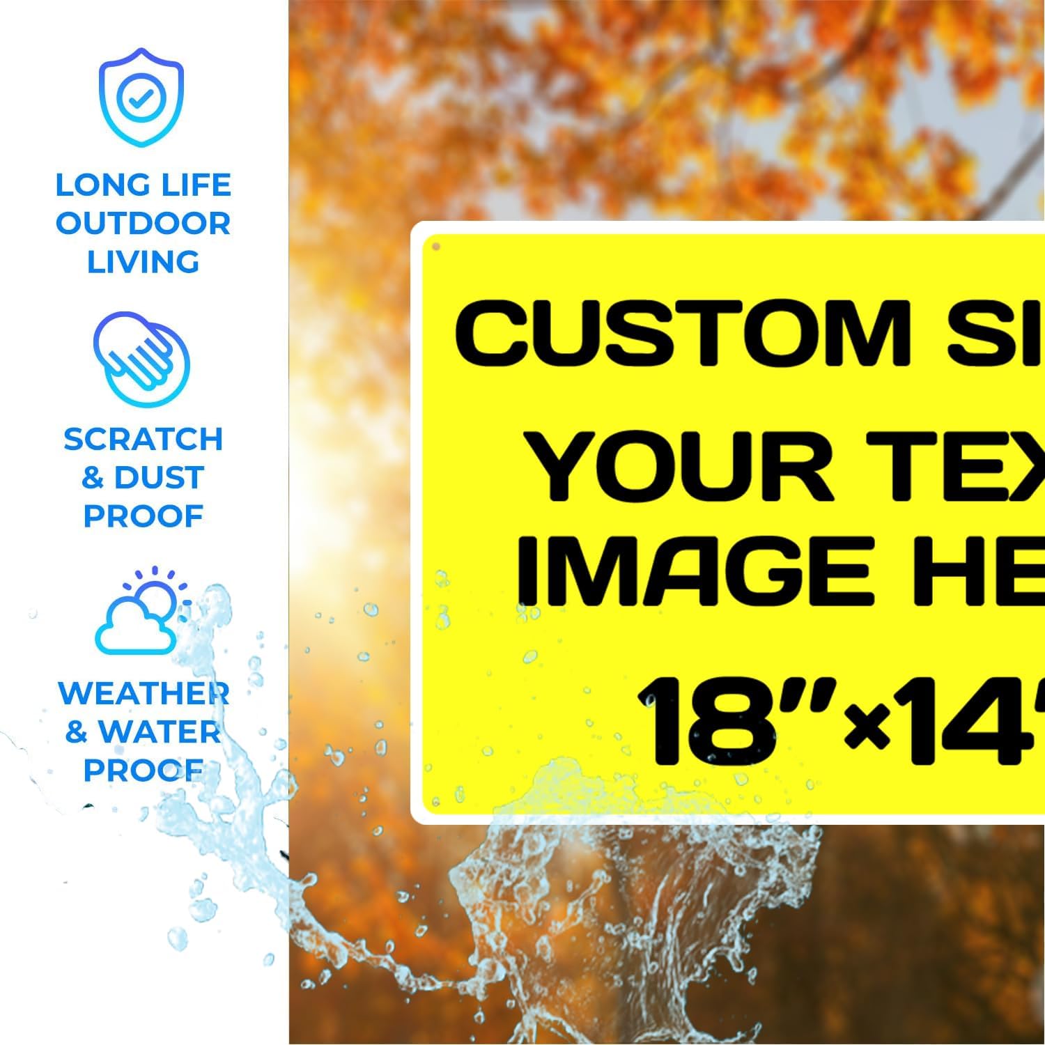 Repaly Personalized signs,Aluminum Weatherproof Metal Sign Multiple Sizes Custom Personalized Text And picture Here,hazard sign,garden sign,custom door sign,Customised business signs Yellow 18×14