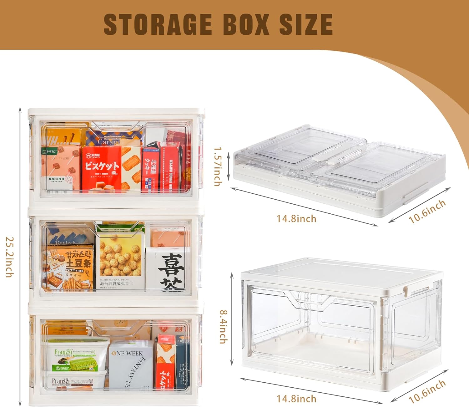 Stackable Plastic Storage Bins with Lids, Foldable Closet Organizers and Storage, 3 Drawer Storage Organizer，Clear Stackable Containers for Wardrobe,Bedroom,Office,Dorm