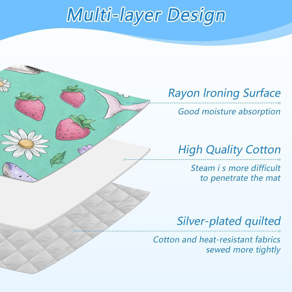 Mint Green Sharks Strawberry and Daisy Ironing Mat for Table top Portable Ironing Pad Blanket for Washer Dryer Countertop Travel