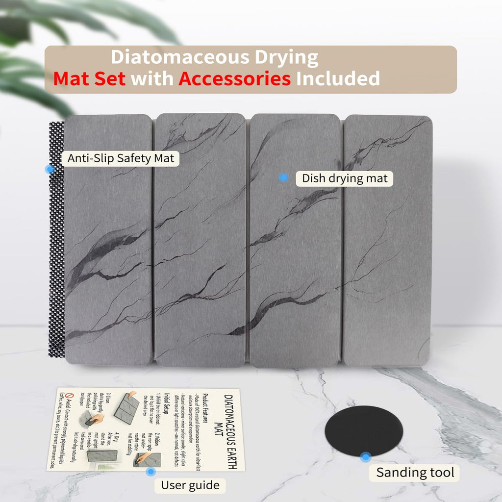 Large Stone Drying Mat for Kitchen Counter24"x16" , Misty Gray,Diatomaceous Earth Quick Dry Foldable Dish Drying Mat, Eco-Friendly Minimalist Design for Modern Homes (Gray, Large)