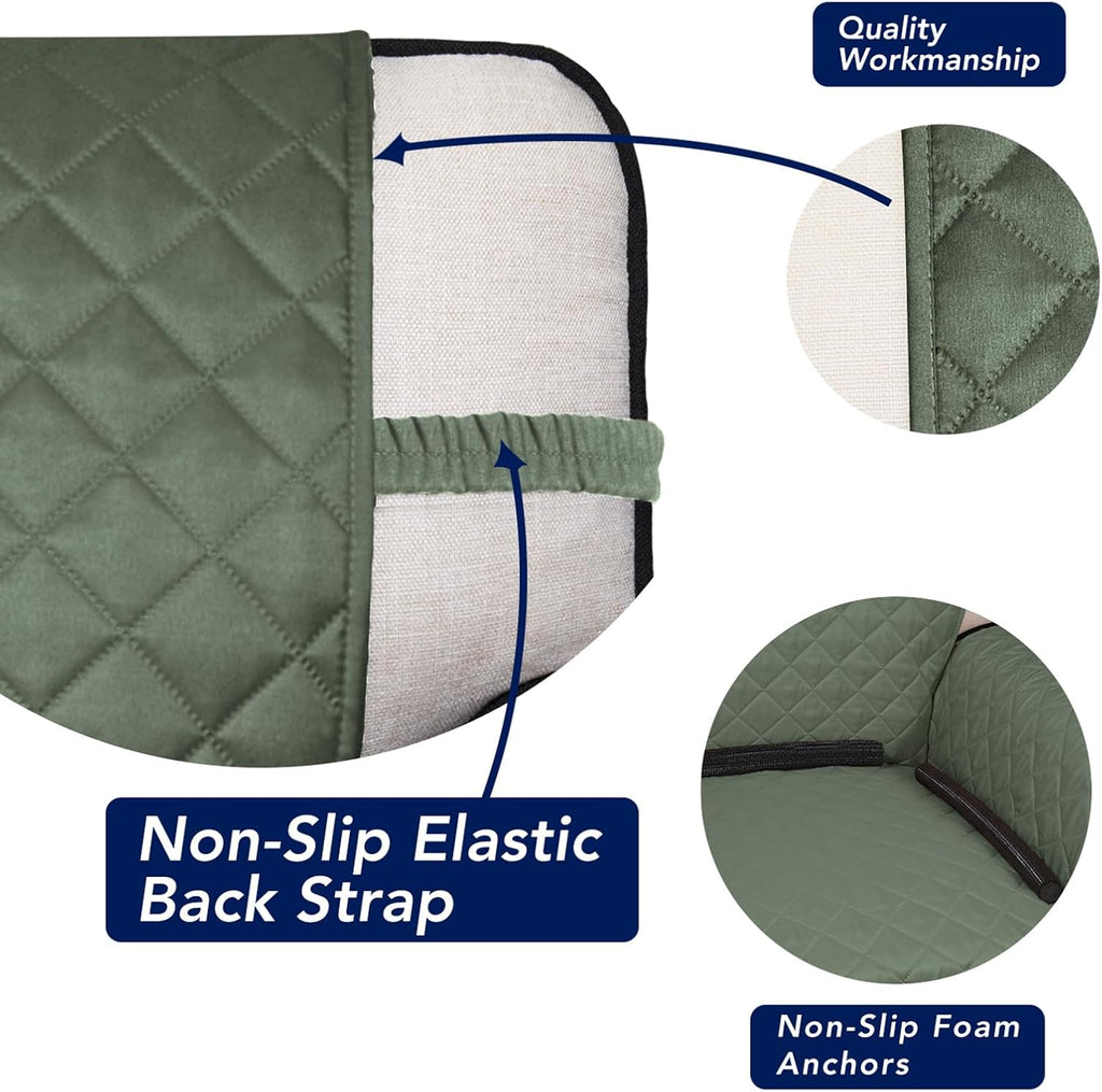 PureFit Reversible Quilted Sofa Cover, Water Resistant Slipcover Furniture Protector, Washable Couch Cover with Non Slip and Elastic Straps for Kids, Dogs (Oversized Loveseat, Greyish Green/Beige)