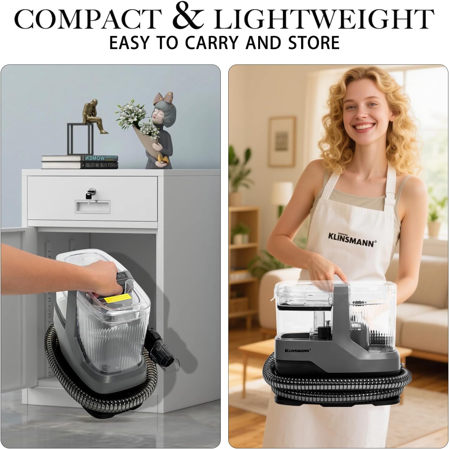 Portable Carpet and Upholstery Cleaner Machine, Deep Cleaning Carpet Shampooer and Multi-Stain Spot Cleaner for Pets, Sofa, Couch, Rug, Car Seat, Stairs & Furniture(Grey)