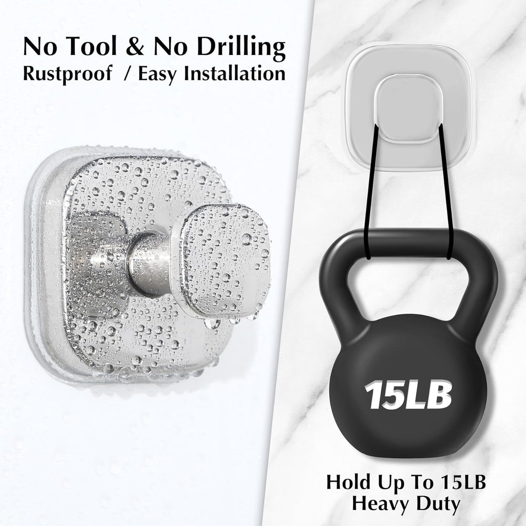 Suction Cup Hooks for Shower - Reusable No-Drill Mounting - Hooks for Towels, Robes & Loofah on Metal, Glass, Mirrors, Tile & Smooth Non-Porous Surfaces (2, Chrome Polished)