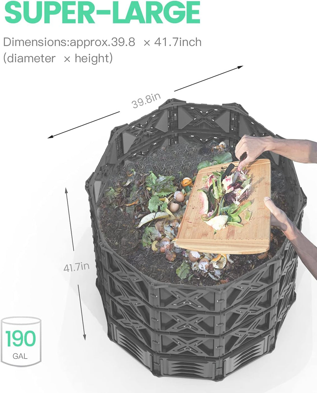 Large Compost Bin - 190 Gallon (720 L) Garden Composter with Better Aeration System, Easy Assembling/BPA Free/Sturdy/Outdoor Compost Tumbler